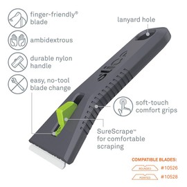 10593 Utility Scraper, Self-Retracting Ceramic Blade, Rust Free, Finger Friendly, Soft-Touch Comfort Grips