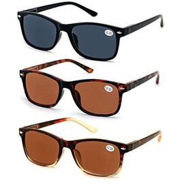 V.W.E. 3 Pairs Rectangular Lightweight Reading SunGlasses Outdoor Readers Glasses - NOT Bifocal (1 Black 2 Brown, 2.50)