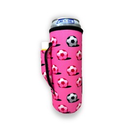 Lit Handlers Neoprene Water Bottle Sleeve - 16-24 oz Insulated Water Bottle Holder for Walking, Running, & Cycling - Soda Can Cooler & Beer Sleeve - Water Resistant Drink Covers, Pink Soccer