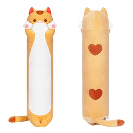 Mewaii 20in Long Cat Plush Pillows Stuffed Animals Squishy Pillows - Plushie Cute Kitty Sleeping Hugging Plush Pillow Soft Toys for Kids(Orange), Brown Cat Body Pillow