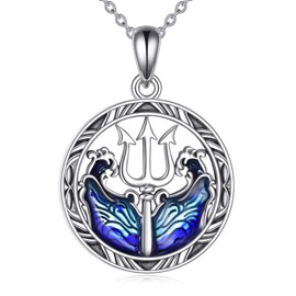AXELUNA Trident Necklace 925 Sterling Silver Poseidon Necklace Poseidon Trident Necklace for Men Ocean Wave Jewellery for Men Women, Sterling Silver, No Gemstone
