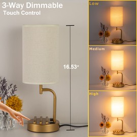 Dreamholder Touch Control USB Table Lamp, Upgraded 3-Way Dimmable Bedside Desk Lamp with USB C & A Charging Ports and AC Outlet, Nightstand Lamp for Bedroom Living Room, Dimmable 6W LED Bulb Included