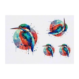 4 x 'Colourful Kingfisher' Temporary Tattoos - Water Resistant, Skin-Safe, Non-Toxic Transfers, Mixed Sizes (TO00073888)
