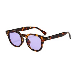 LJCZKA Retro Round Sunglasses for Men Women Vintage Small Round Sunglasses Classic Fashion Glasses with UV400 Protection, Leopard Purple