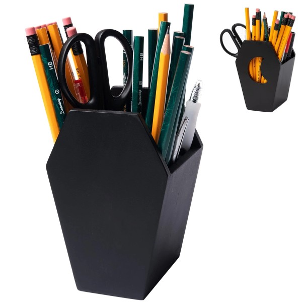 IRISVITA Small Coffin Pen Holder for Desk (Redesigned), Spooky Makeup