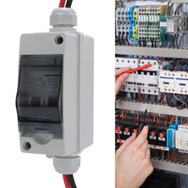 50A Solar Panel Disconnect Switch,2P IP65 Miniature Circuit Breaker with Box Disconnect Switch for Pv Homes 1 Input 1 Output Outdoor Miniature Circuit Breaker