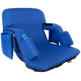FANTAWESO Folding Stadium Seat with Adjustable Back Support - Extra Wide 25'' Bleacher Chairs w/Armrests, Thick Padding - Stadium Cushion Camping Chairs, 6 Pockets, Blue