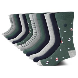 IZOD Men's Dress Socks - 14 Pack Lightweight Moisture-Wicking Stay Up Cuff Crew Socks - Dress Socks for Men (Sizes: 6-12.5), Size 6-12.5, Grey/Blue/Green