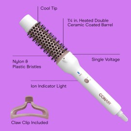 Conair Double Ceramic 1¼-Inch Thermal Brush, Heated Round Brush for Blowouts, Curls, and Waves, Ceramic Technology Eliminates Damaging Hot Spots for Smooth, Shiny Hair