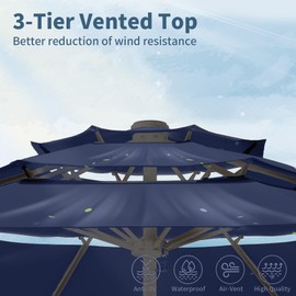 Tobeos 9FT 3 Tiers Patio Umbrella With Auto Tilt And Crank, Outdoor Table Market Umbrella with 8 Sturdy Ribs for Garden, Lawn, Deck, Backyard and Pool, Navy