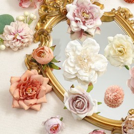 YYHUAWU Artificial Flowers Combo Set Fake Flower Leaf Box with Stems for DIY Wedding Bouquets Centerpieces Flower Arrangements Decorations Baby Shower Party Home Decorations Orange Pink