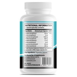 Natural Vitamin E Complex | 60 Vegan Capsules |100% Natural Ingredients | Advanced Formula | All 8 E Tocopherols & Tocotrienols | No Fillers Or Binders | X Supplements | Supports Immune Health