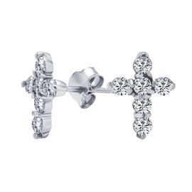 Minimalist Petite Religious Small CZ Cross Stud Earrings For Women Unisex Cubic Zirconia .925 Sterling Silver