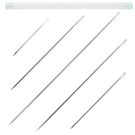 5 PCS Professional Upholstery Needle, 4"/6"/8"/10"/12" Long Sewing Needles, Large Eye Hand Sewing Needles, with Needle Storage Tube, for Repair Stitching and Crafting Projects