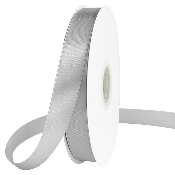 CEOWOIUN 7/8 in Silver Satin Ribbon 100Yards, Polyester Ribbon for