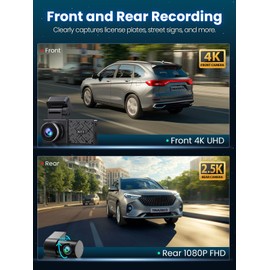 TINAZEOK Dash Cam Front and Rear 4K+2.5K, 5GHz WiFi GPS, 128GB Card Included, App Control, 3.16" IPS Screen, 24H Parking Mode, Night Vision, 170° Wide Angle, G-Sensor, WDR, Dashcam for Cars(C6 Pro)