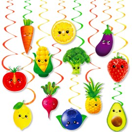20Pcs Vegetable & Fruit Theme Hanging Swirls Funny Fruit and Vegetable Ceiling Streamers for Farmer Market Birthday Party Decorations Summer Fruit Garden Party Baby Shower Supplies