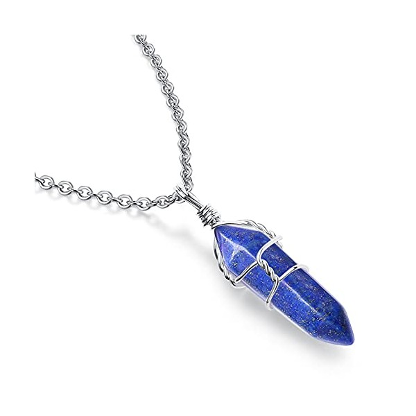 XIANNVXI Healing Crystals Lapis Lazuli Hexagonal Stones Necklaces Reiki Spiritual Natural Gemstone Quartz Point Wire Wrapped Jewelry for Women Men