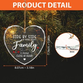 MeMate Family Christmas Ornaments, Side by Side or Miles Apart, Appreciation Thank You Gifts for Men Women, Thankful Gifts, Long Distance Glass Ornament Keepsakes for Family