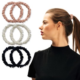 KEWUF 6 Pcs haargummi damen, scrunchies, Scrunchies Haargummis Seide Satin Scrunchy, Damen Pure Mulberry Silk Skinny Elastische Haargummis Haarbänder Armbänder Pferdeschwanzhalter Haarschmuck