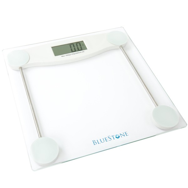 Digital Body Weight Bathroom Scale - Step-On Weighing Machine - Accurate Measurement - Large LCD Display with Clear Glass Base by Bluestone