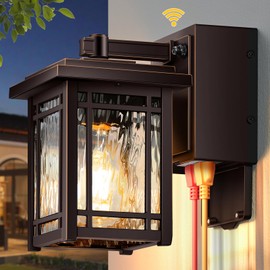 OPAXIS Front Porch Lights with GFCI Outlet, Oil Rubbed Bronze Dusk to Dawn Outdoor Wall Lantern, Anti-Rust Outdoor Garage Lights Wall Mount, Exterior Sconce Lighting Fixtures with Water Ripple Glass