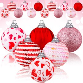 Riceshoot 12 Pcs Valentine's Day Tree Ornaments Ball Valentine Hanging Ball Decor Red White Pink Hanging Decorations for Decoration for Wedding Anniversary Home Decor Favors (Romantic)