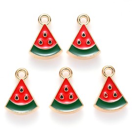 DanLingJewelry 100Pcs Alloy Enamel Watermelon Slice Charms Red Green Fruit Watermelon Enamel Charms for Jewellery Necklaces Bracelets Making