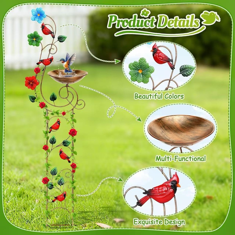Metal Bird Bath with Trellis for Outside, 57” Height Birdbaths