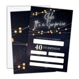 Beshoul Birthday Invitations - Black Gold Glitter Bday Invites with Envelopes(25-Count) - Surprise 40th Fill-in Invite Cards for Party Supplies Favors Decorations - F08