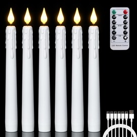 FREEPOWER 6PCS Rechargeable LED Flameless Taper Candles with Remote Timer,Battery Operated Flickering Realistic Window Candles with 3D Wick for Home Wedding Christmas Decor,0.78 X 8.26 Inch(White)
