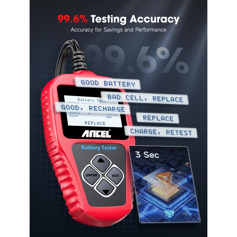 ANCEL BA101 Car Battery Tester, 12V Digital Automotive Alternator Meter