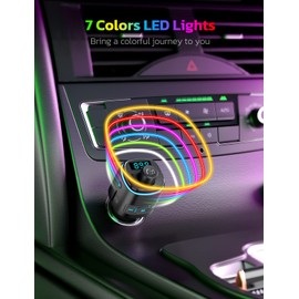 Nulaxy QC3.0 Bluetooth FM Transmitter for Car, Dual USB Charger Bluetooth 5.0 Car Adapter Wireless Radio with 7-Color LED Backlit Light, Hands-Free Calling, Support USB Drive TF Card - NX09