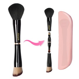 Juego de brochas de maquillaje 4 en 1 con soporte para brochas de maquillaje de viaje, brochas de maquillaje de viaje con estuche, brochas de maquillaje de doble cara con soporte portátil de silicona para brochas de maquillaje