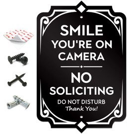 SignSeries Smile You’re on Camera - No Soliciting, Door Signs – Security, House Sign - Mounting Hardware Included, Easy Installation on Wall or Door - Heavy-Duty and Weather-Resistant