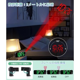 GHDVOP Alarm Clock, Table Clock, Projection Clock, Digital Clock, 180° Rotating Ceiling Projection, Easy to See on Walls, Stylish, Night Light, Automatic Dimming, 12H/24H Time Display,