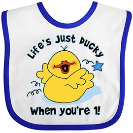 inktastic Life's Ducky 1st Birthday Baby Bib White and Royal 36a9