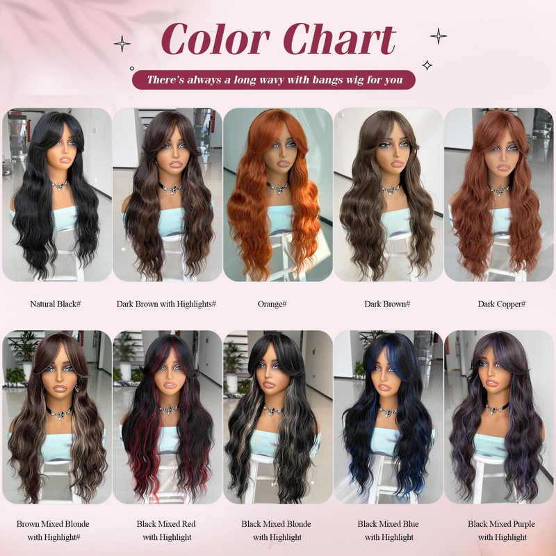 LEOSA Long Highlight Wig 26 Inch Brown Mixed Blonde Layered