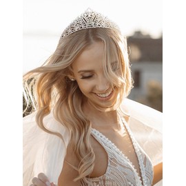 SWEETV Tiara de boda plateada para novia, corona reina de diamantes de imitación, diadema de princesa de vidrio para fiesta de disfraces