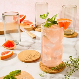 Bloomhouse Sayulita Spring 8 Piece Hand Made 21 OZ Jadeite Colored Glass Tumbler Set w/Coasters