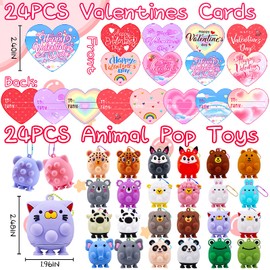 Valentines Day Gifts for Kids,24 PCS Valentines Cards for Kids Classroom, 3D Animal Pop Suction Toys Toddler Valentines Day Gifts, Goodie Bags Pinata Stuffers, Party Favors Classroom Prizes