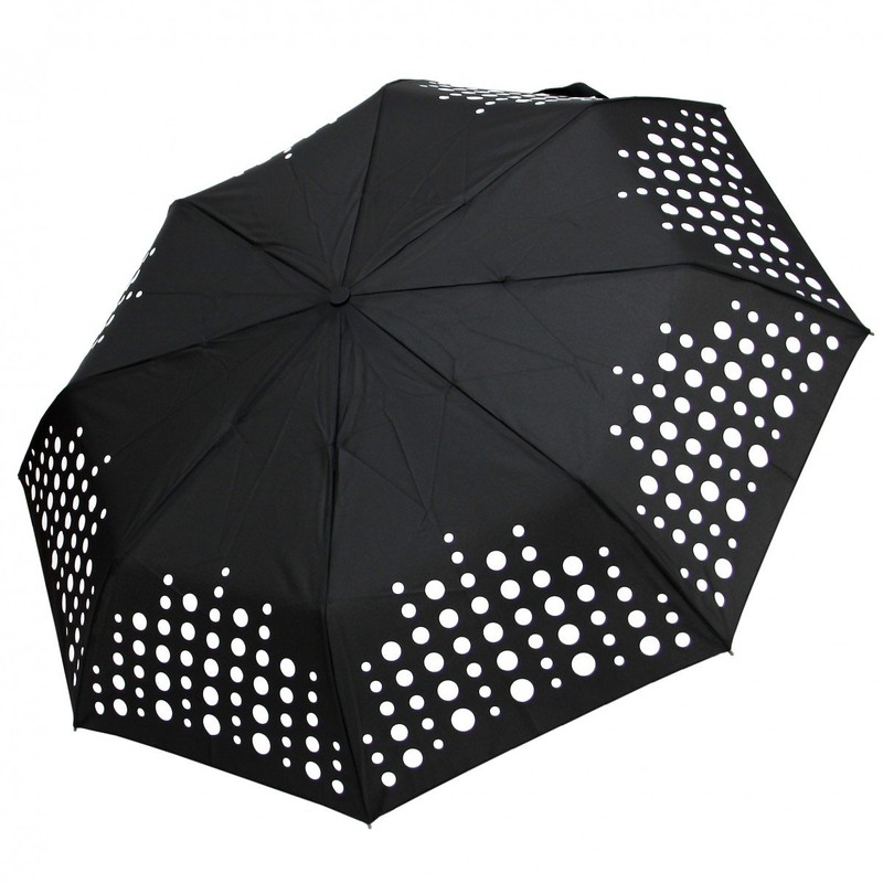 Cabrio Ladies Wet Look Black White Polka Dot Windproof Pocket