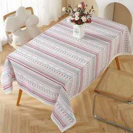 Ethnic Pattern Tablecloth, Rectangle, Square, Square Table, Round Table, Waterproof, Cotton, Linen, Cute, Lace, High Quality, Size Options, Milky White (35.4 x 35.4 inches (90 x 90 cm)