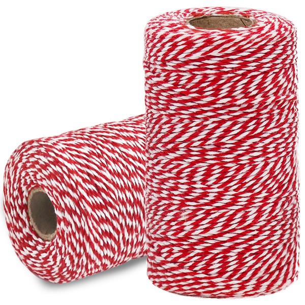 HRX Package Red and White Cotton Twine 656 Feet x 2 Roll, Durable Bakers Twine, Gift Wrapping String, Arts Craft