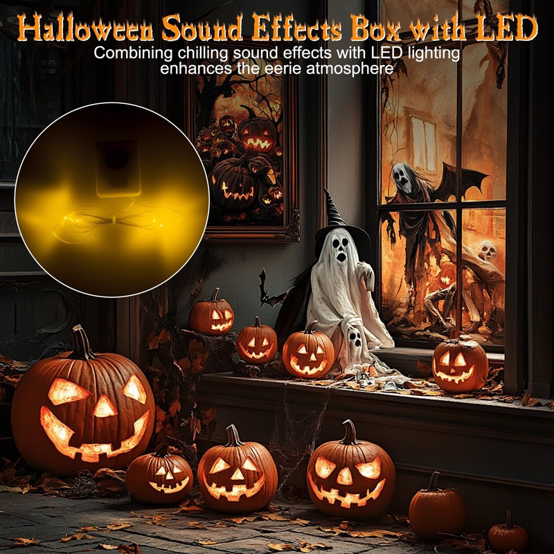 2 Pack Halloween Sound Effects Box with LED, Battery Powered