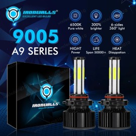 IRONWALLS 6-sides 9005 HB3 LED Headlight Bulbs Kit High Beam White Super Bright 1500000LM