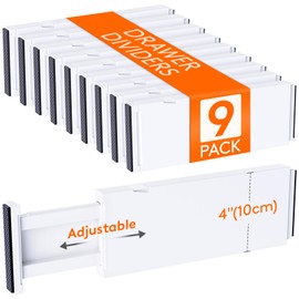 Lifewit 9 Pack Drawer Dividers 4" High, 11-17" Adjustable Drawer Organizers for Clothes, Expandable Dresser Separators in Bedroom/Bathroom/Kitchen/Fridge/Office Organization and Storage, White