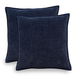 VOILYBIRD Pack of 2 Decorative Accent Throw Pillow Covers, Modern Pillow Covers on Couch Sofa Bed, Faux Leather Design Chenille for Living Room Home Decor, 18x18 Inch, Navy Blue