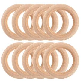 WUSJCOF Wooden Rings for Crafts, Pack of 10, Natural Wooden Rings, Macrame Rings, DIY Jewellery, Macrame Bracelet, Pendant, Hanging Decoration (45 mm)