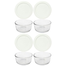 Pyrex 7200 2 Cup Glass Bowls & 7200-PC White Food Storage Replacement Lids (4-Pack) - Made in USA